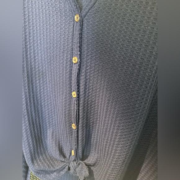 Forever 21 Blue Waffle Knit Tie Front Top Women’s Large - Picture 3 of 4